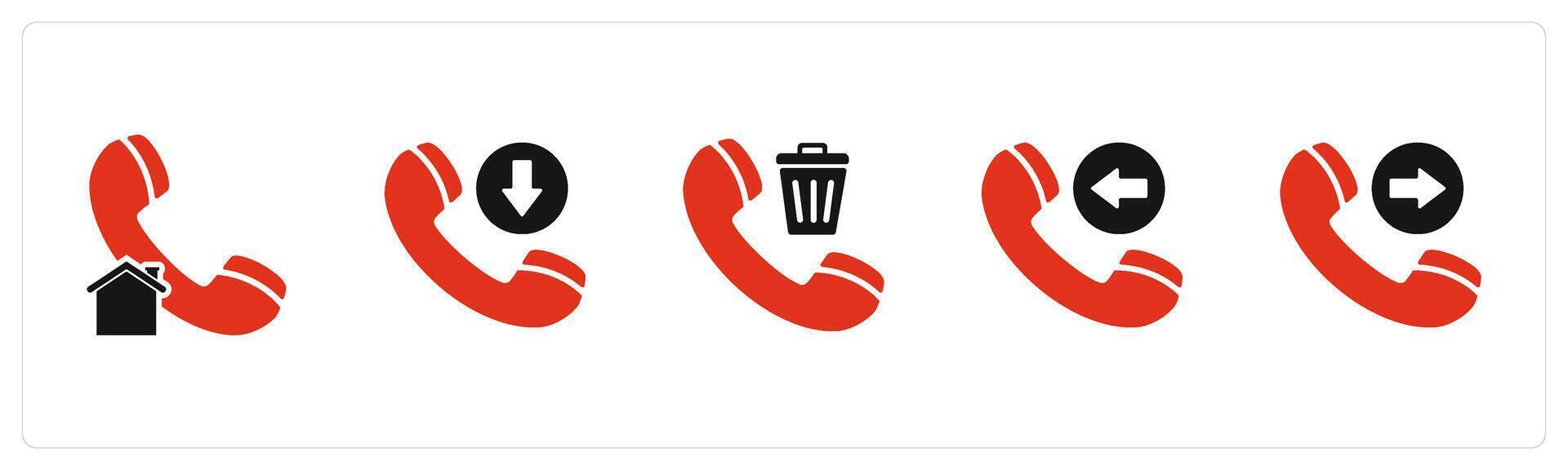 A set of 5 Contact icons as home call, cut call, delete call vector