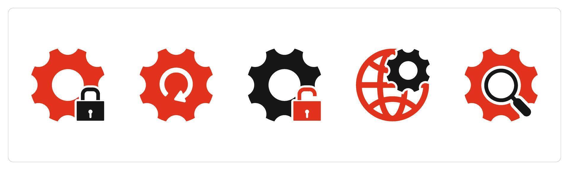 A set of 5 Contact icons as setting protection, global setting, setting protection vector