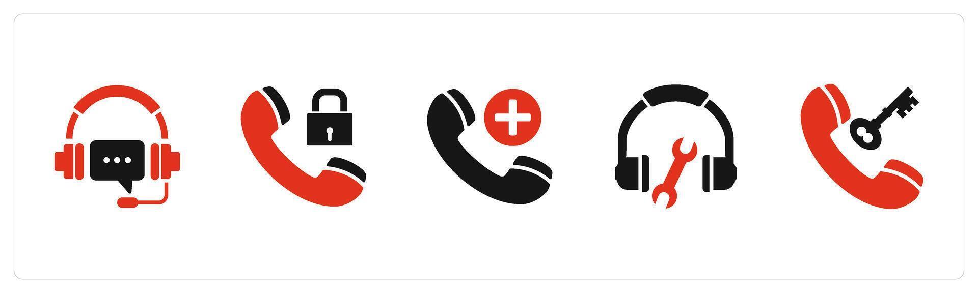 A set of 5 Contact icons as headphone message, call protection, add call vector