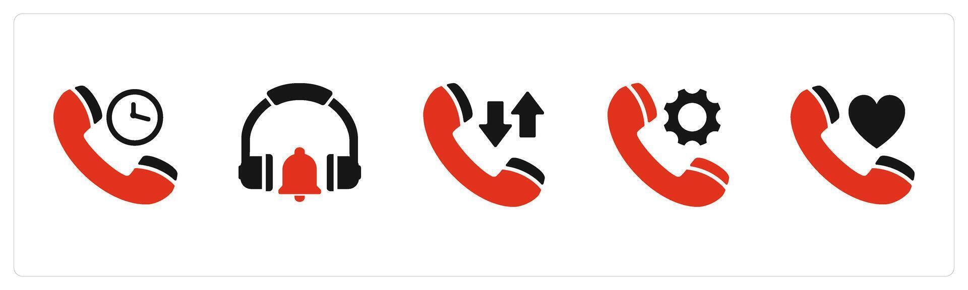A set of 5 Contact icons as call time, headphone notification, synchronize call vector
