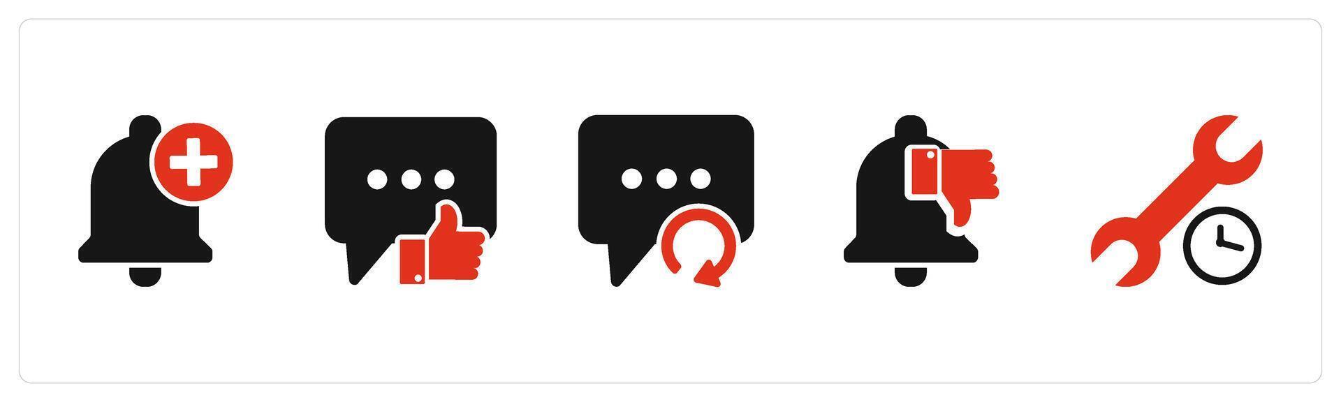 A set of 5 Contact icons as add notification, dislike message, refresh message vector