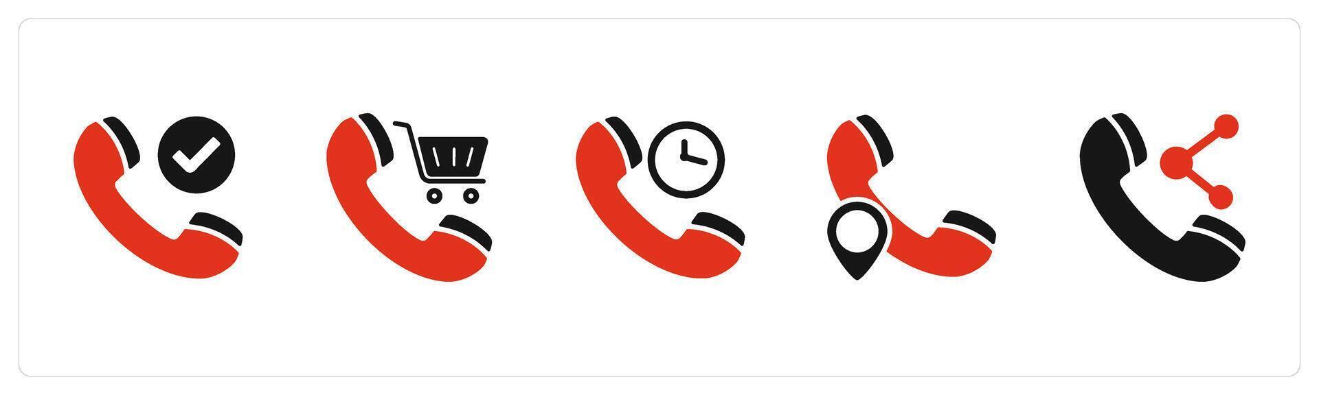 A set of 5 Contact icons as right call, shopping call, call time vector