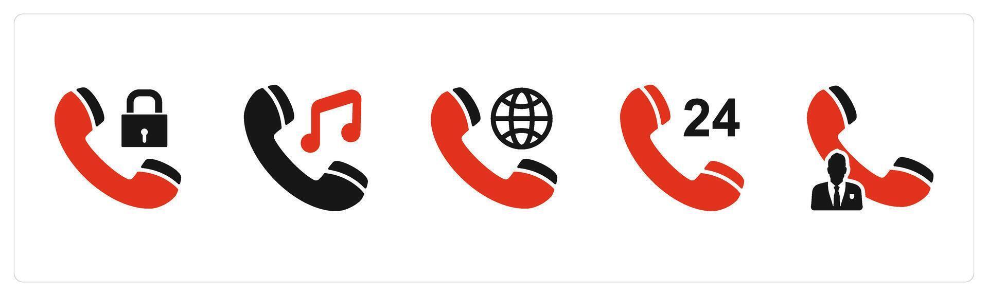 A set of 5 Contact icons as call protection, music call, international call vector