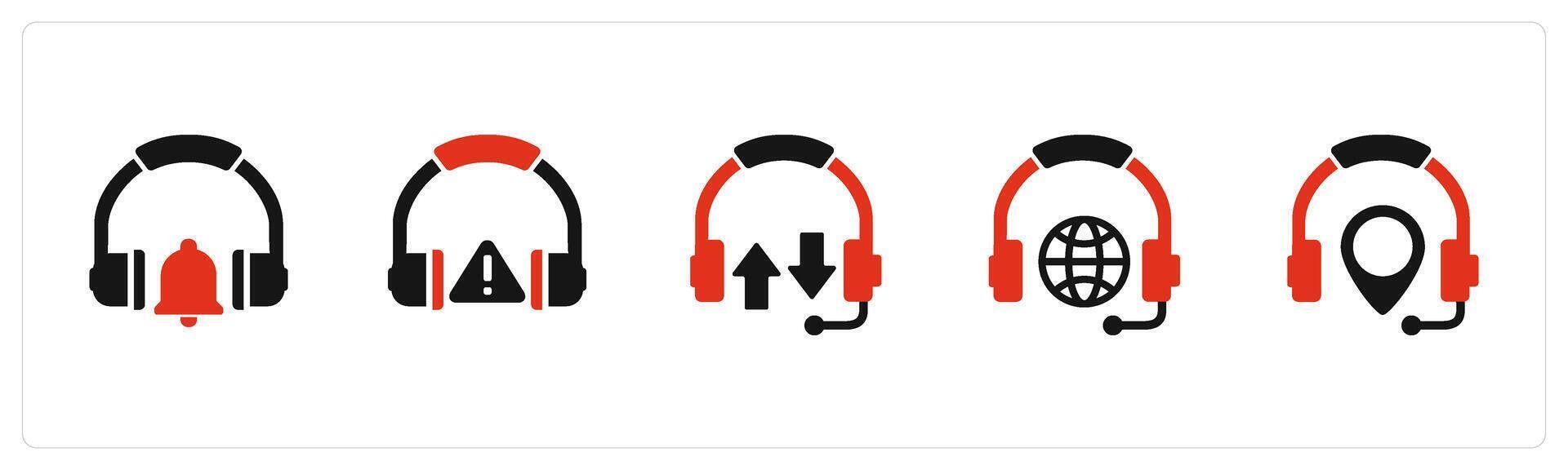 A set of 5 Contact icons as headphone notification, headphone maintenance, synchronize headphone vector