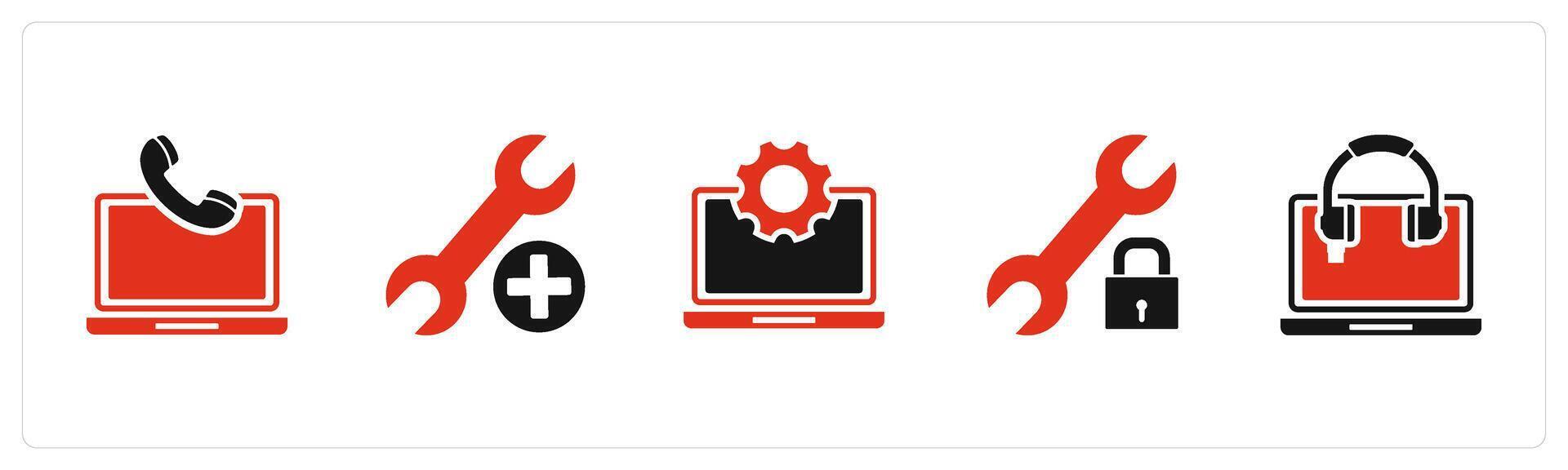 A set of 5 Contact icons as online contacts, add settings, laptop setting vector