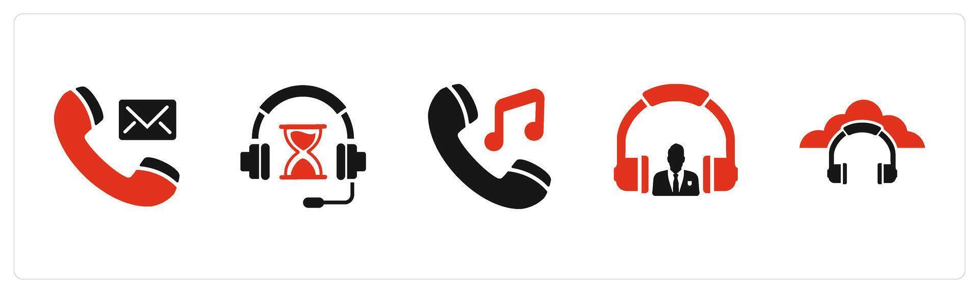 A set of 5 Contact icons as call message, music time, music call vector