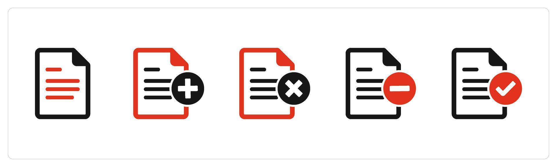 A set of 5 Document icons as document, create page, wrong page vector