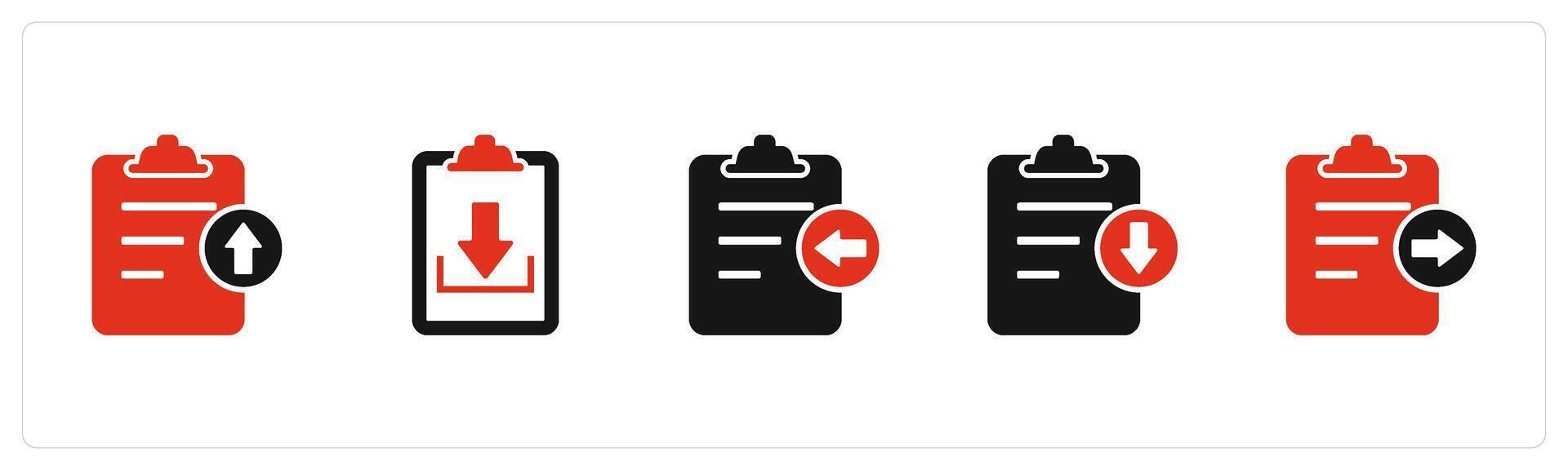 A set of 5 Document icons as upload file, download file, receive file vector