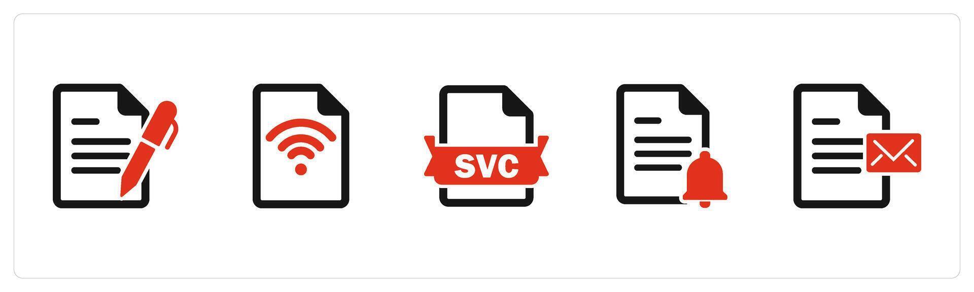 A set of 5 Document icons as edit document, wifi document, svg file vector