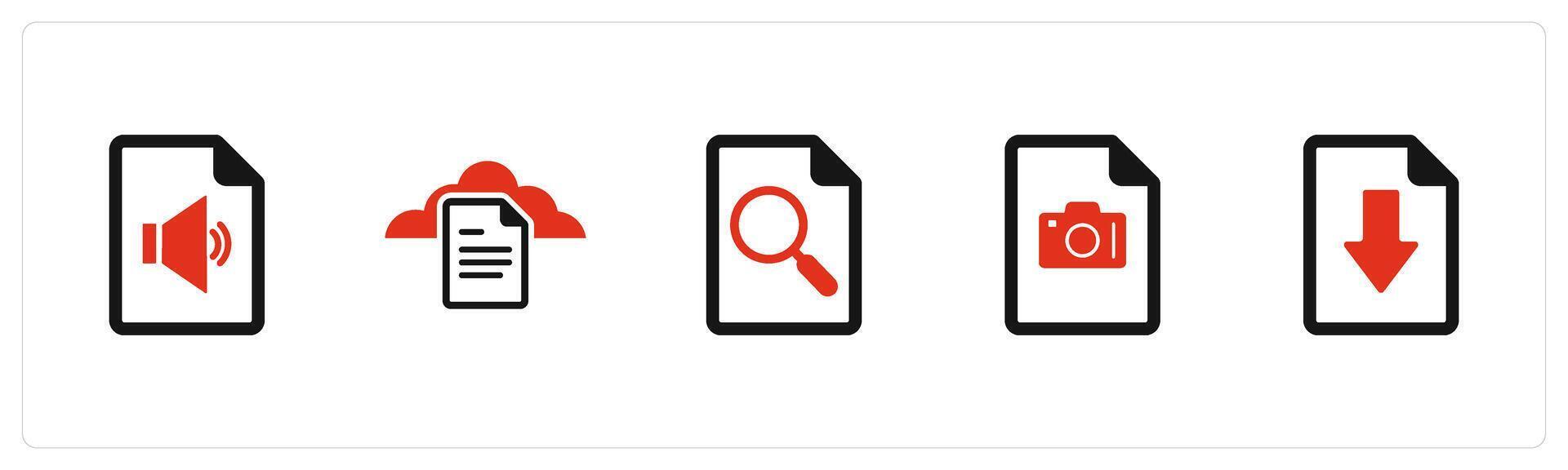 A set of 5 Document icons as audio file, cloud document, search page vector