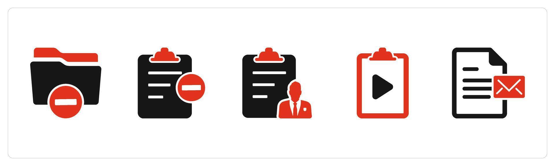 A set of 5 Document icons as remove folder, remove page, document vector