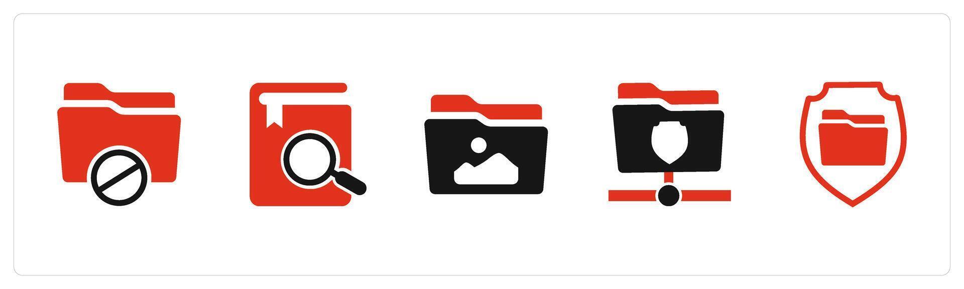 A set of 5 Document icons as folder prohibited, search book, image folder vector
