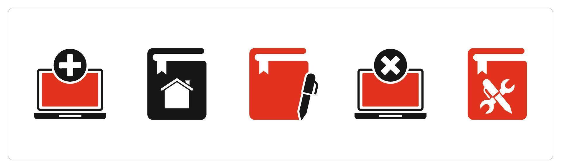 A set of 5 Document icons as add page, home book, notepad vector