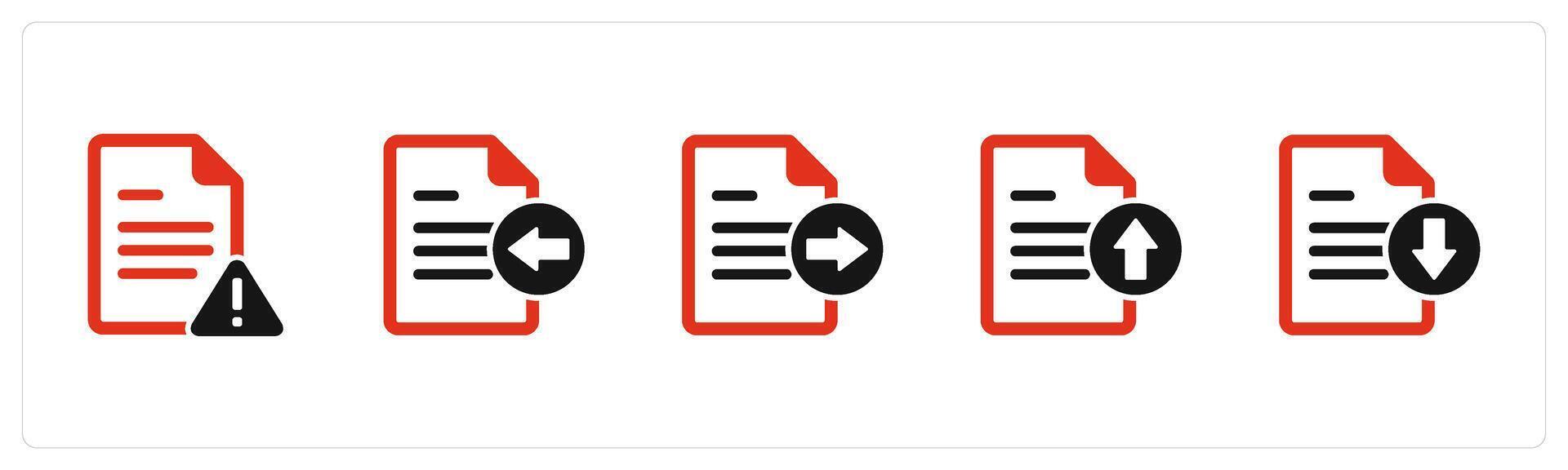 A set of 5 Document icons as page error, receive file, send file vector