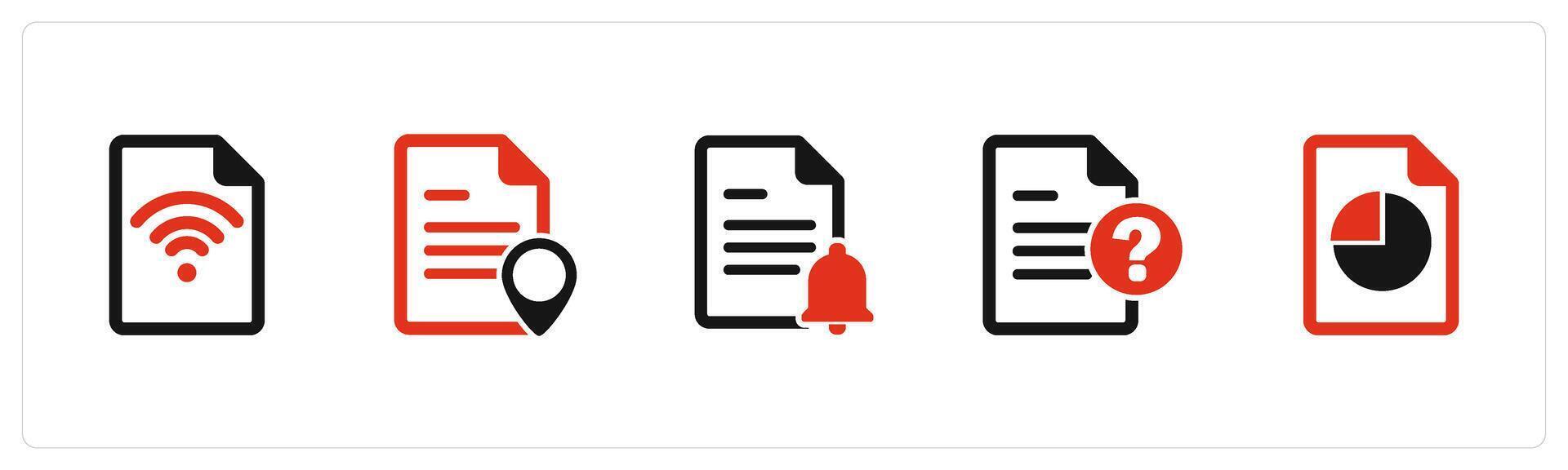 A set of 5 Document icons as wifi document, page location, page notification vector