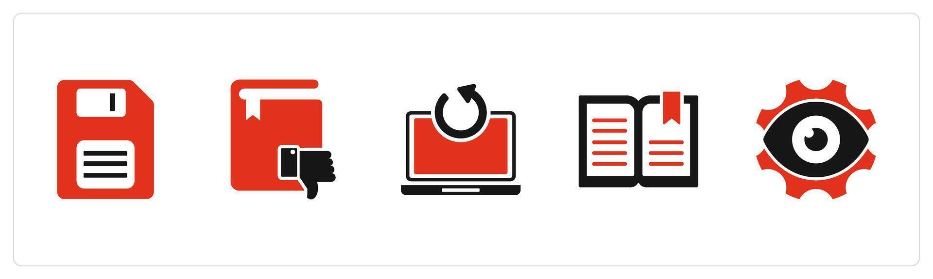 A set of 5 Document icons as memory card, dislike book, update laptop vector