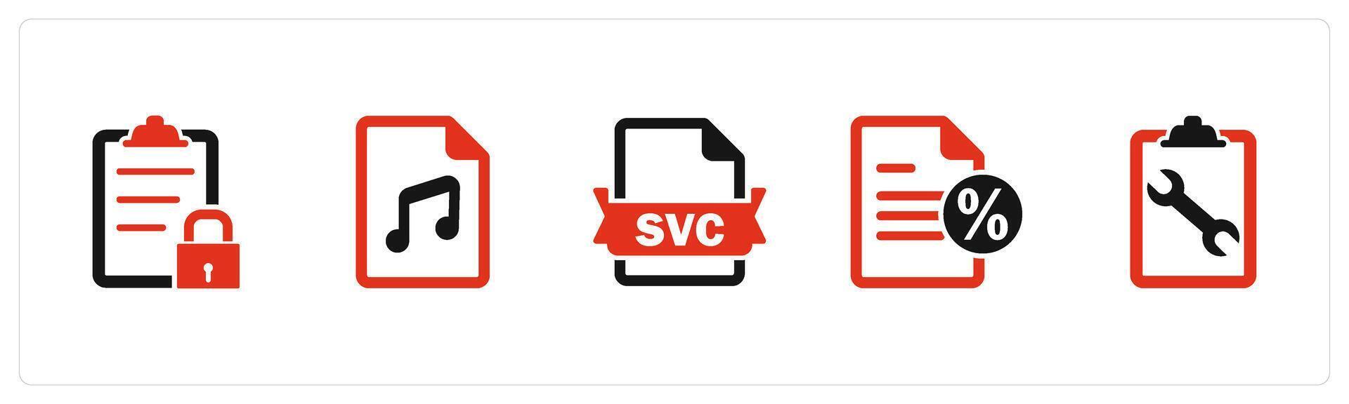 A set of 5 Document icons as page security, music file, svg file vector