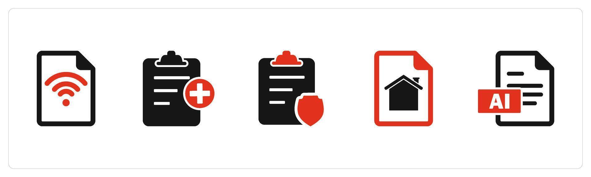 A set of 5 Document icons as wifi document, create page, page protection vector
