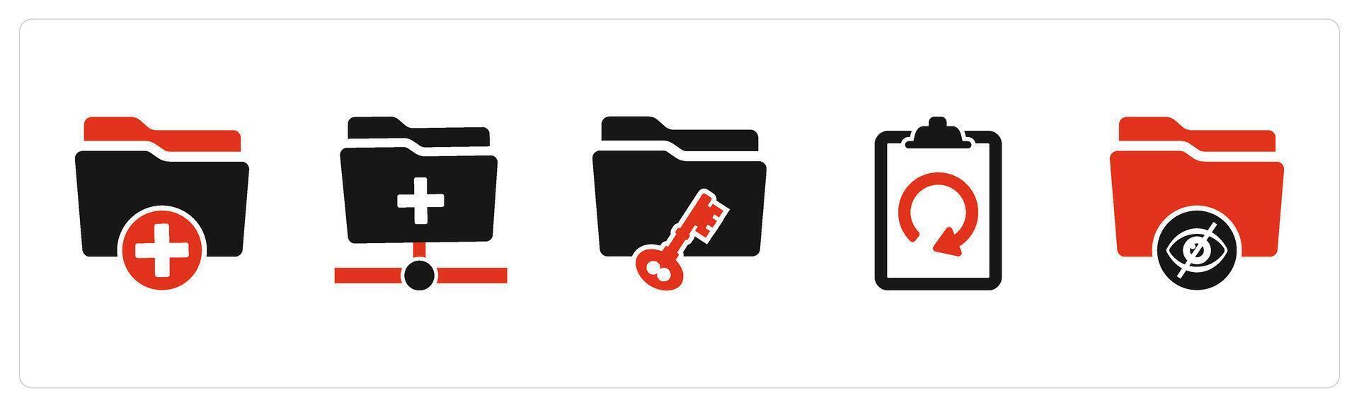 A set of 5 Document icons as create folder, folder security, refresh page vector