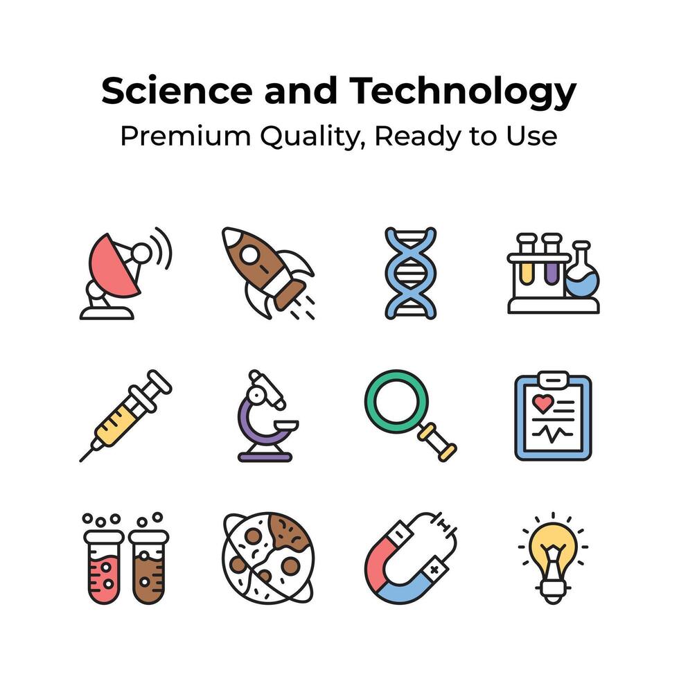 Pack of science and technology icons in modern style vector