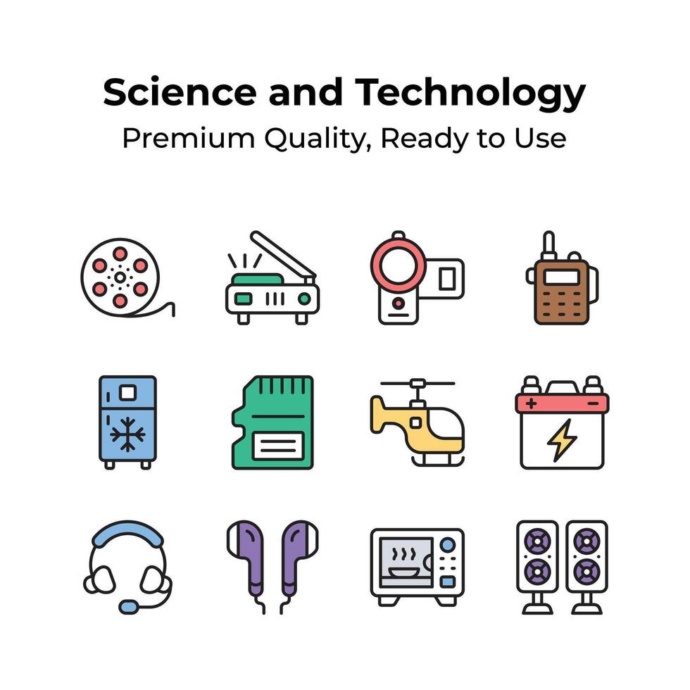 Set of science and technology icons in modern style vector