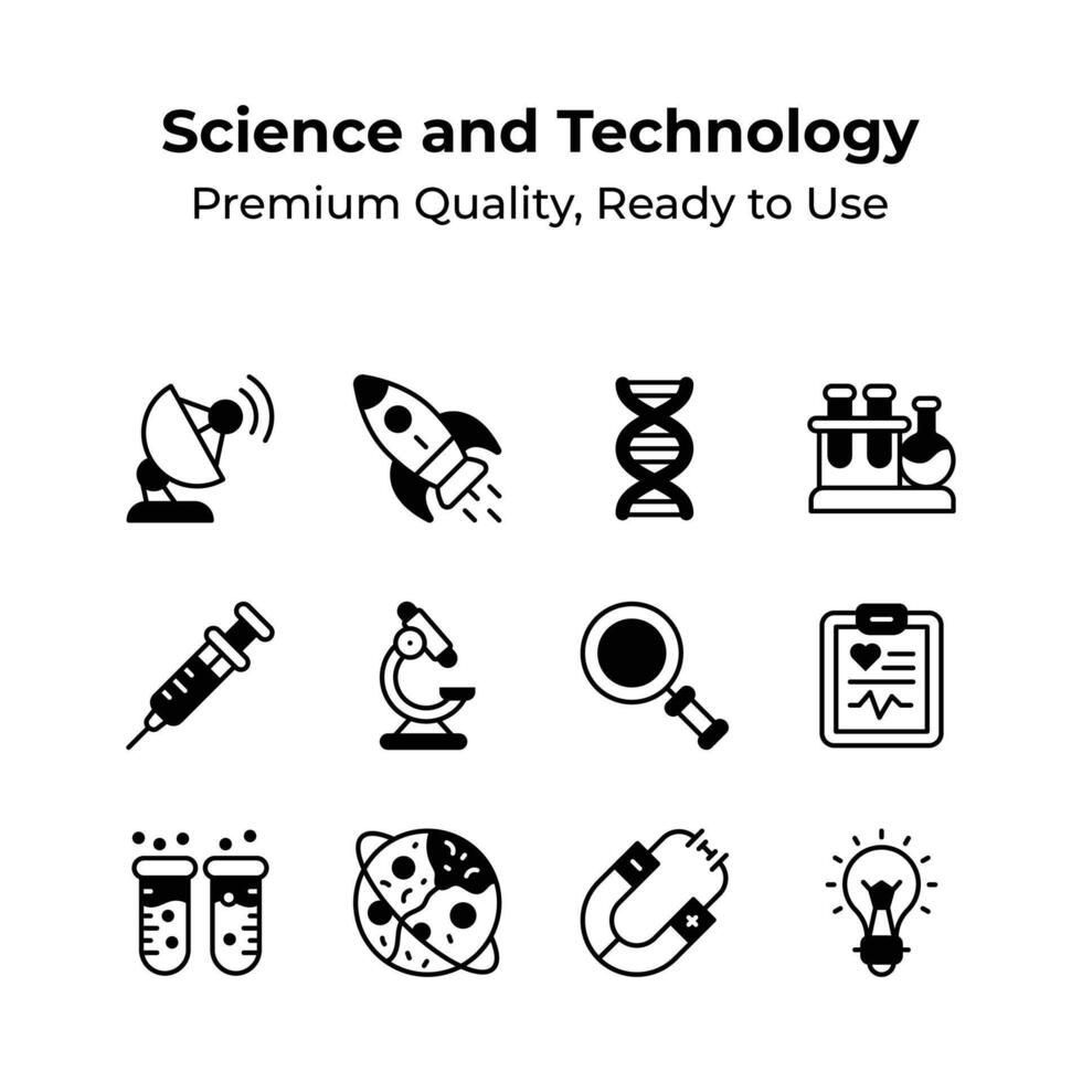 Pack of science and technology icons in modern style vector