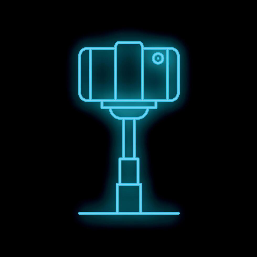Blue neon smartphone on a tripod capturing memories vector