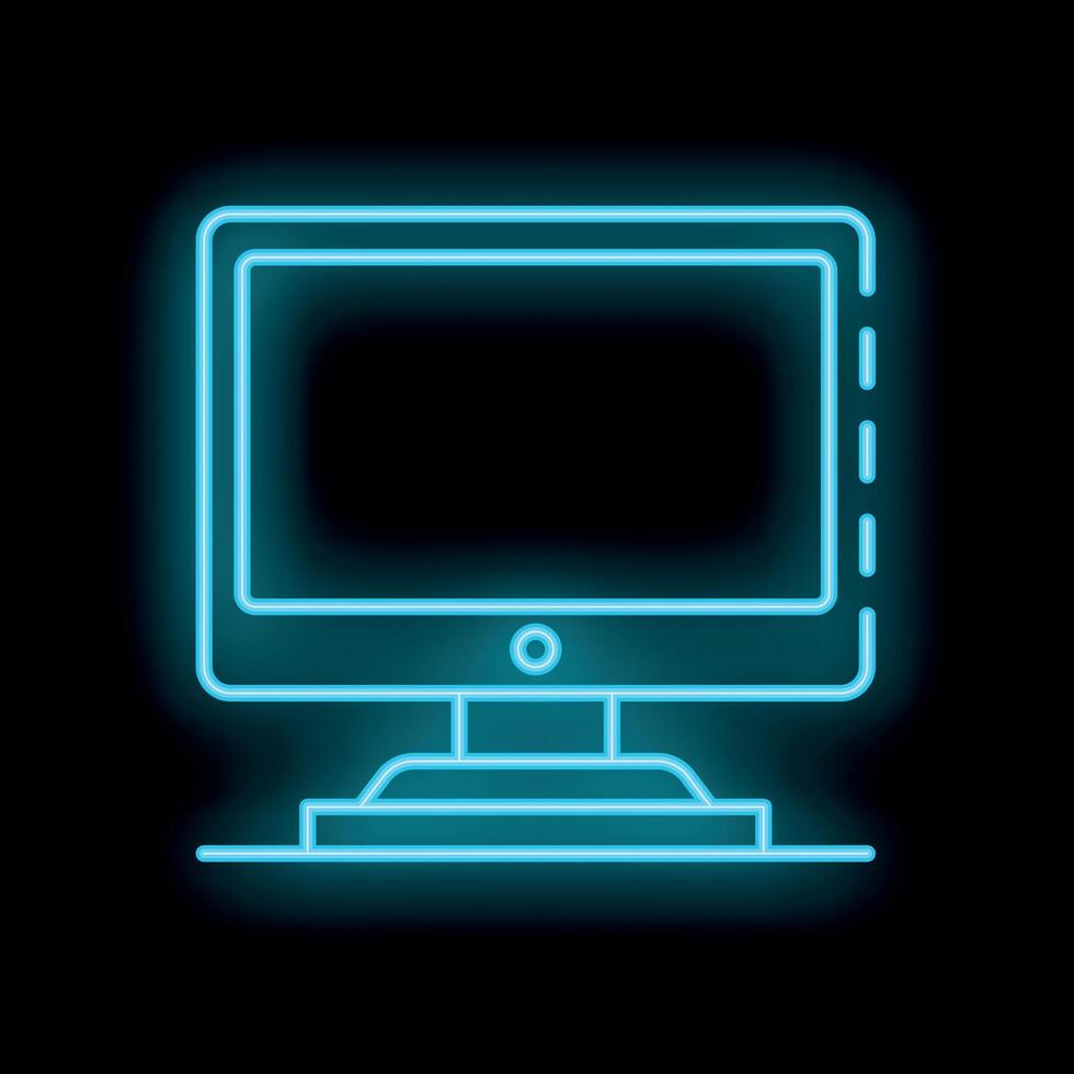 Neon computer monitor shining on black background vector