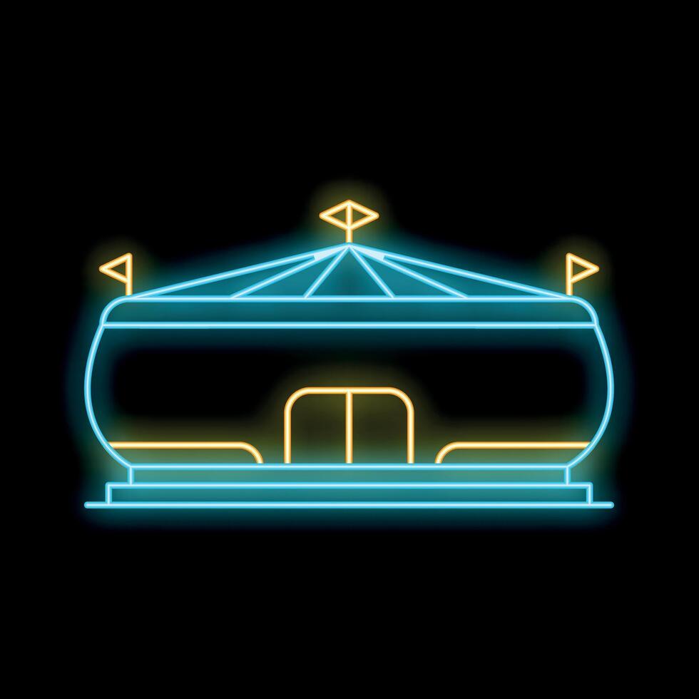 Glowing neon sign of a circus tent on a black background vector