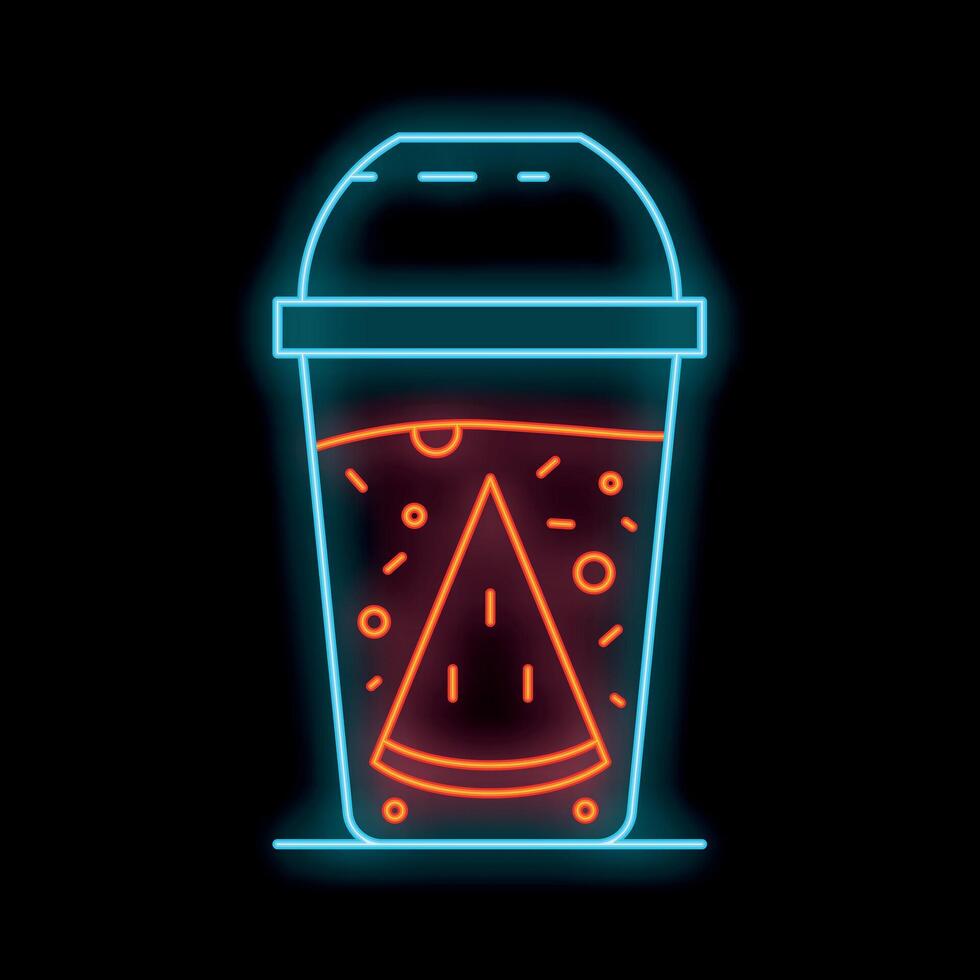 Neon sign representing a watermelon juice in a plastic cup with a straw vector