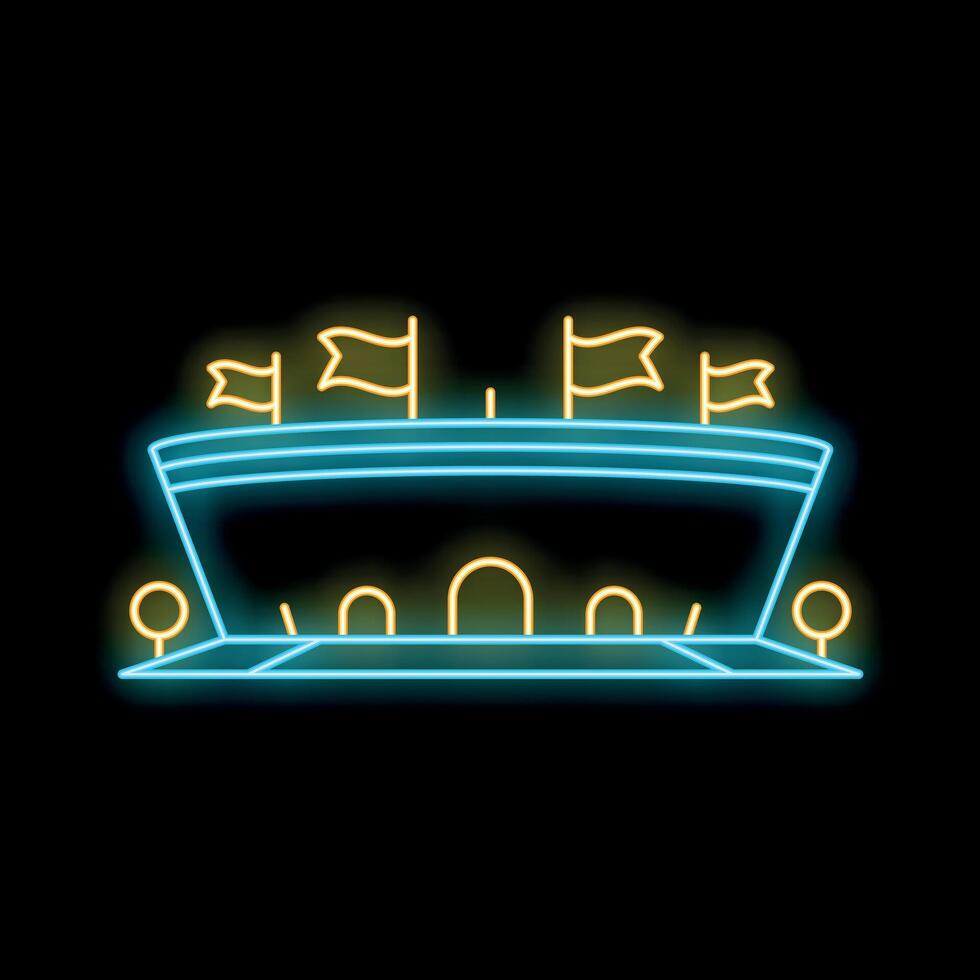 Glowing neon sign depicting a stadium for sporting events vector