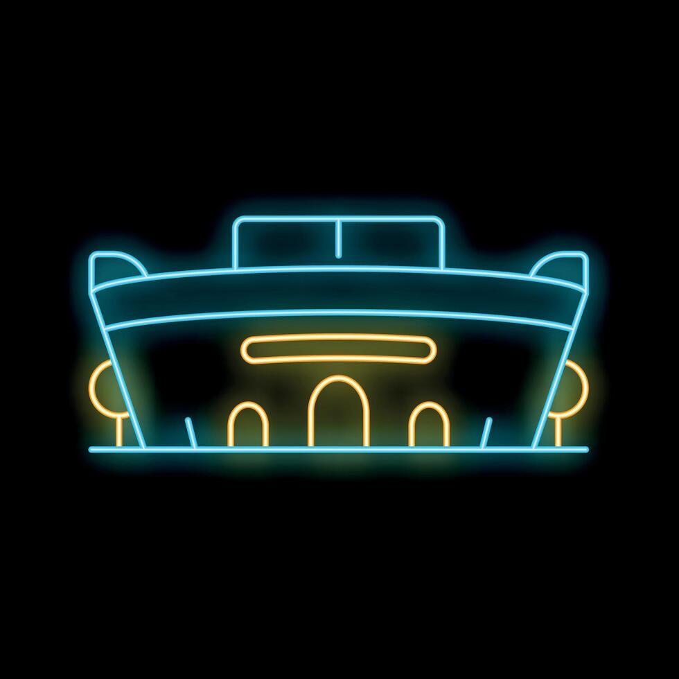 Glowing neon line football stadium icon isolated on black background vector illustration