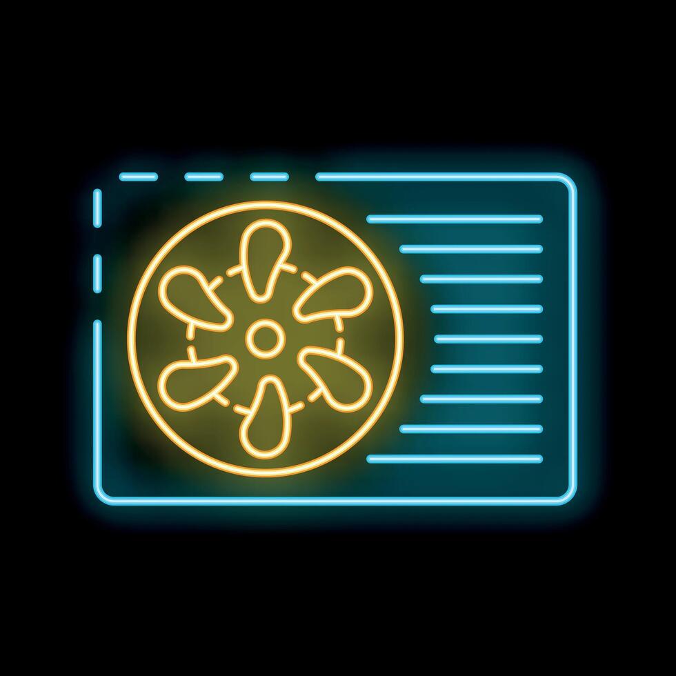 Neon air conditioner icon glowing on dark background vector