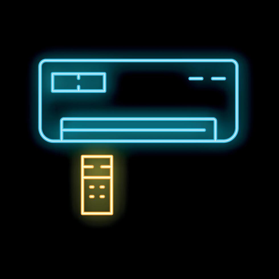 Neon air conditioner with remote control on the wall at night vector