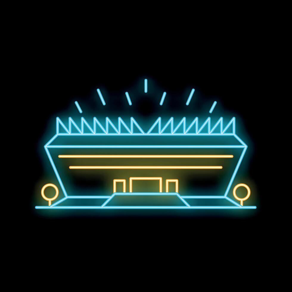 Glowing neon sign depicting a stadium at night vector