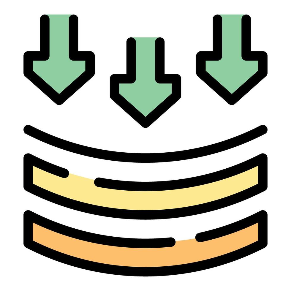Three arrows pointing down to three horizontal lines showing compressing concept vector