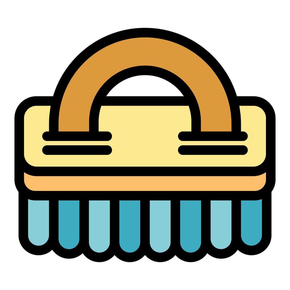 Cleaning brush with wooden handle for scrubbing and sweeping vector