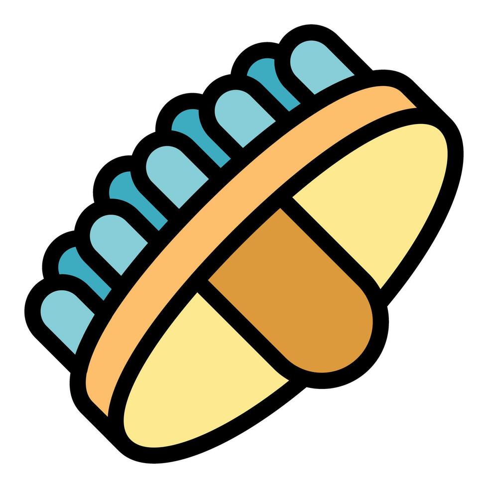 Cleaning brush with handle for scrubbing and washing dishes vector