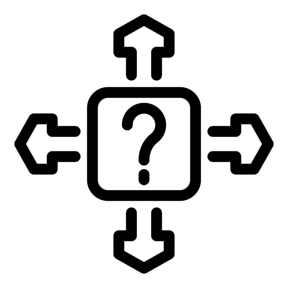 Question mark with arrows pointing in and out representing decision making vector