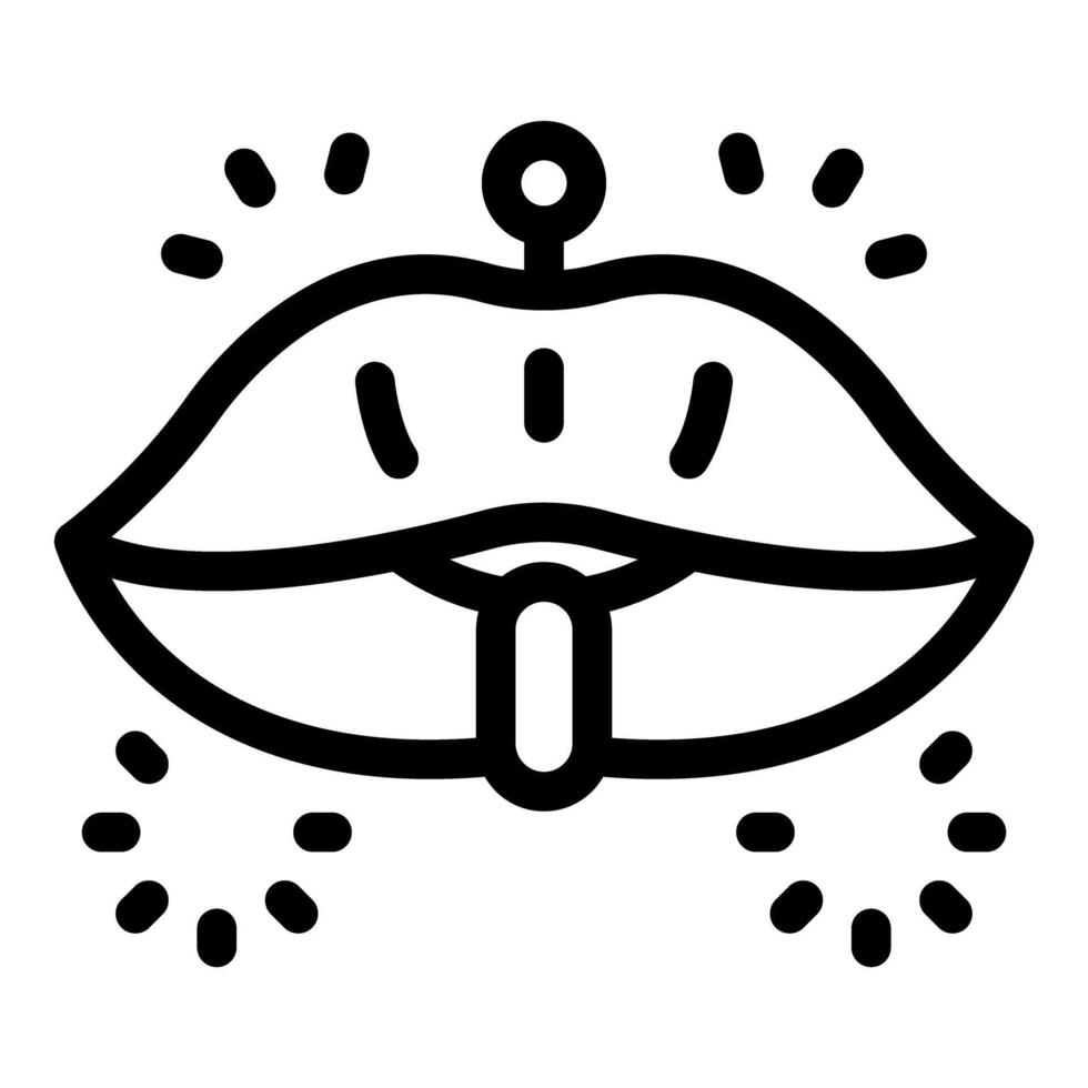 Lips showing tongue piercing with stars around icon vector outline