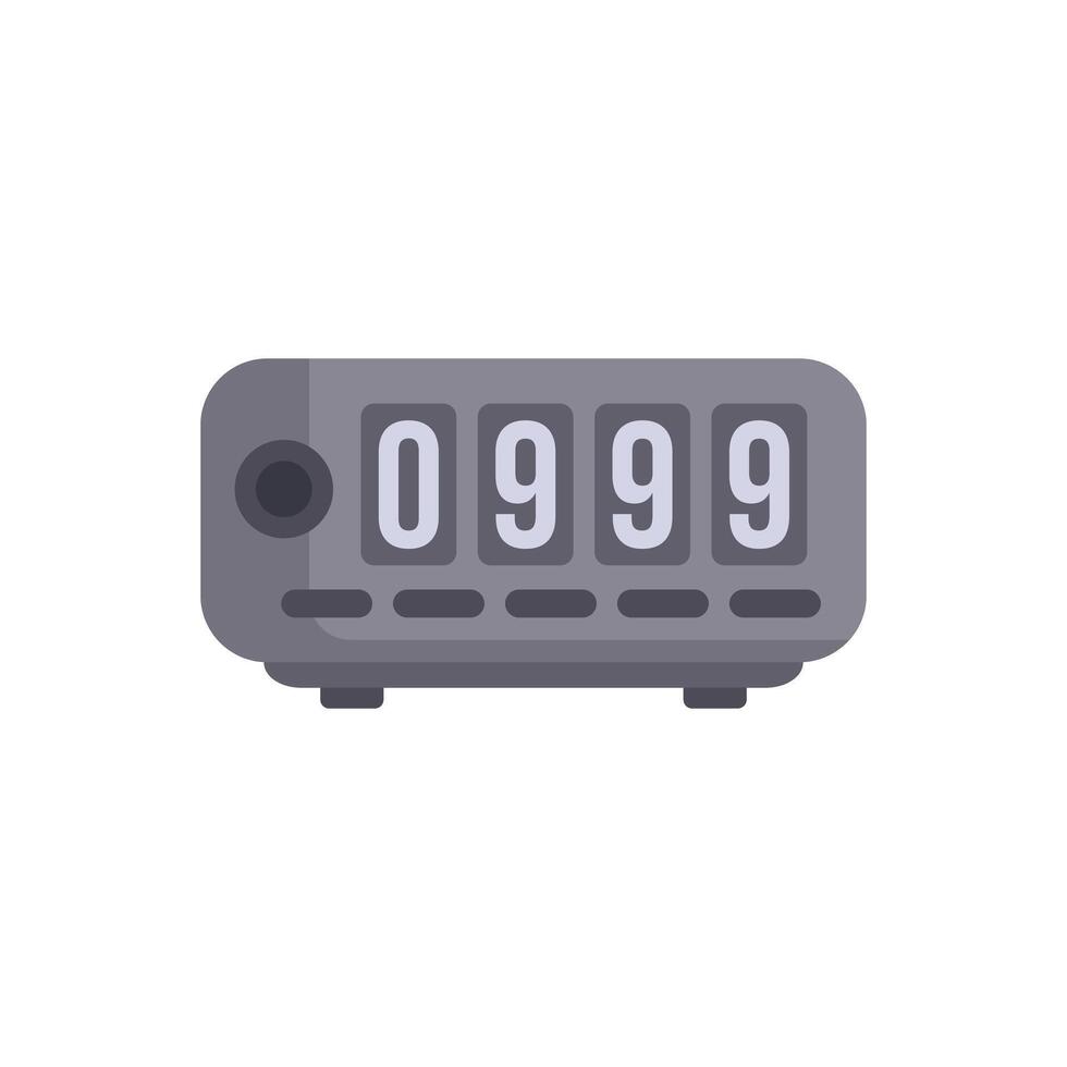 Gray retro alarm clock showing 09,99 time vector