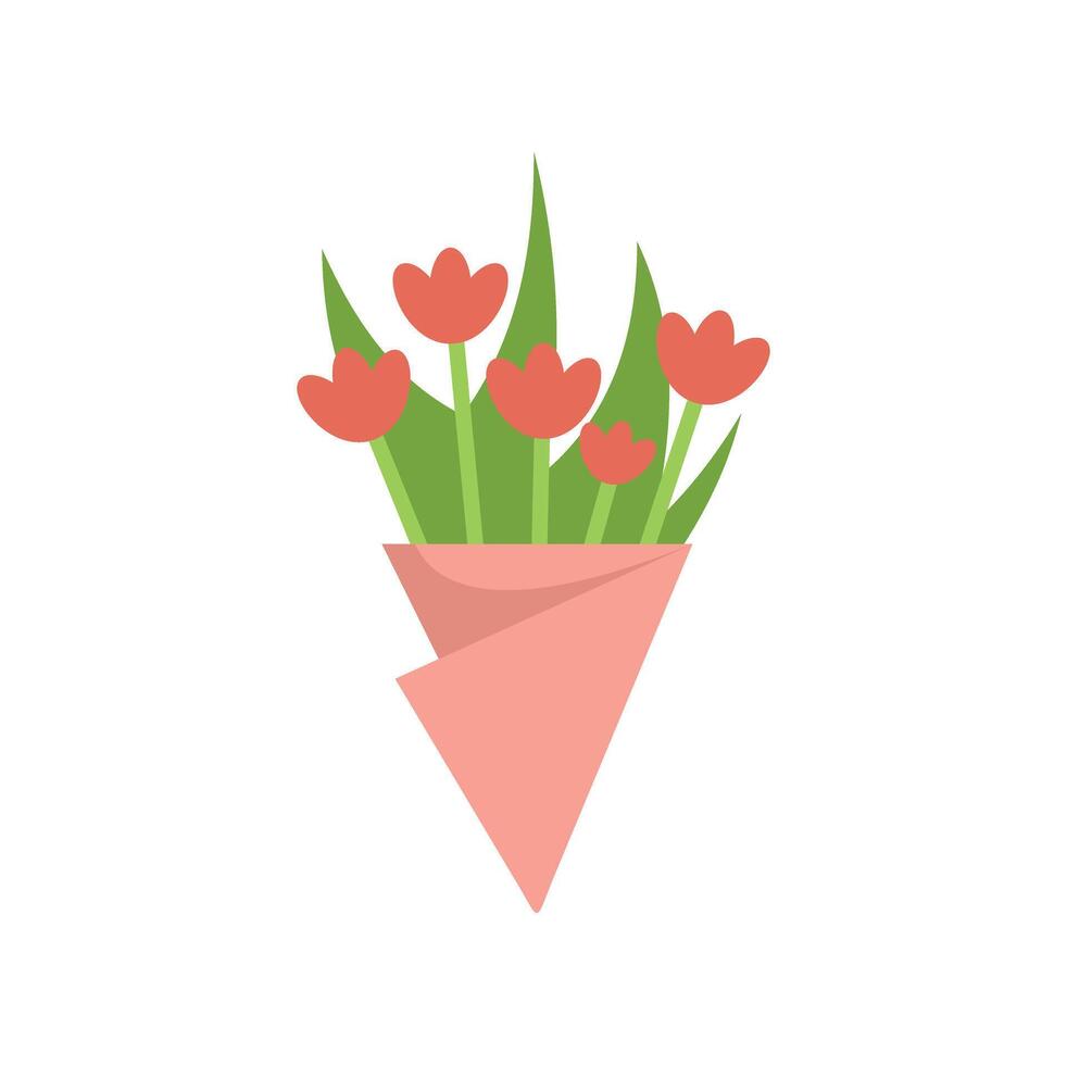 Bouquet of red tulips wrapped in pink paper for a romantic occasion vector