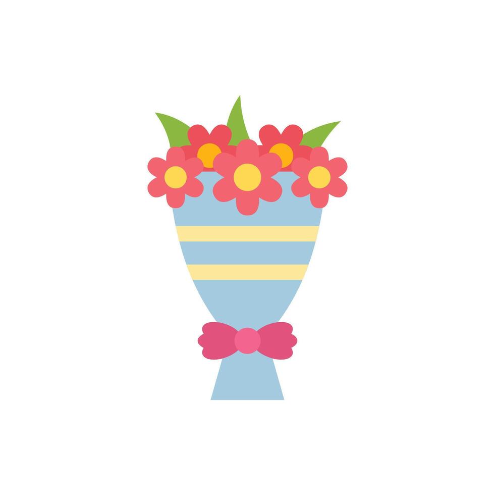Bouquet of flowers wrapped in paper with a pink ribbon for a holiday or birthday vector
