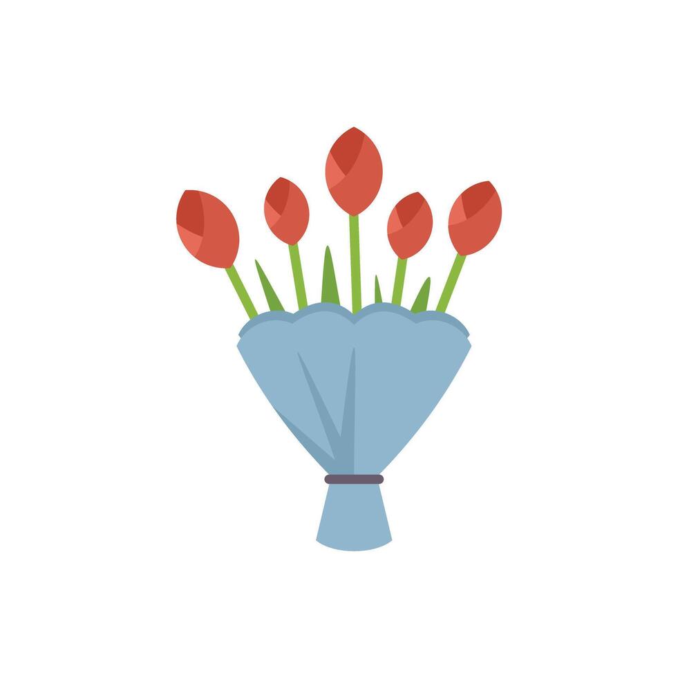 Bouquet of red tulips wrapped in blue paper for a gift or present vector