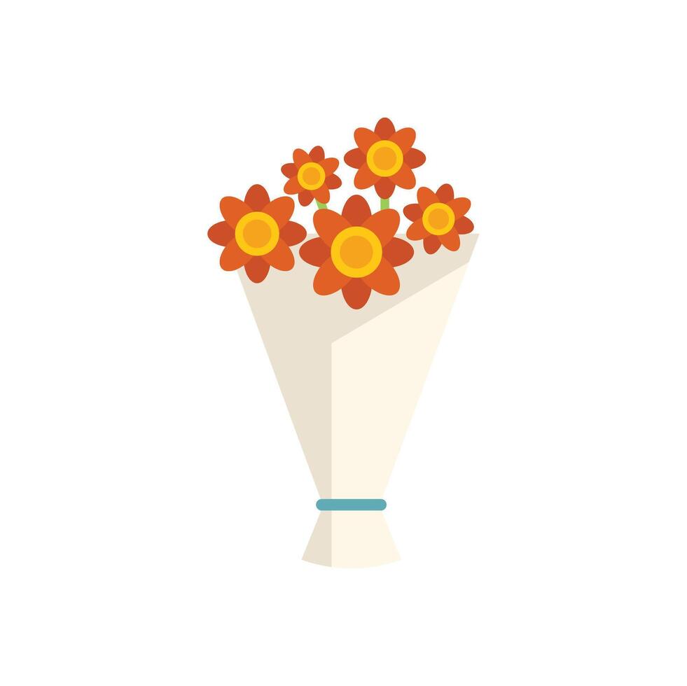 Bouquet of flowers wrapped in paper with ribbon for celebration vector
