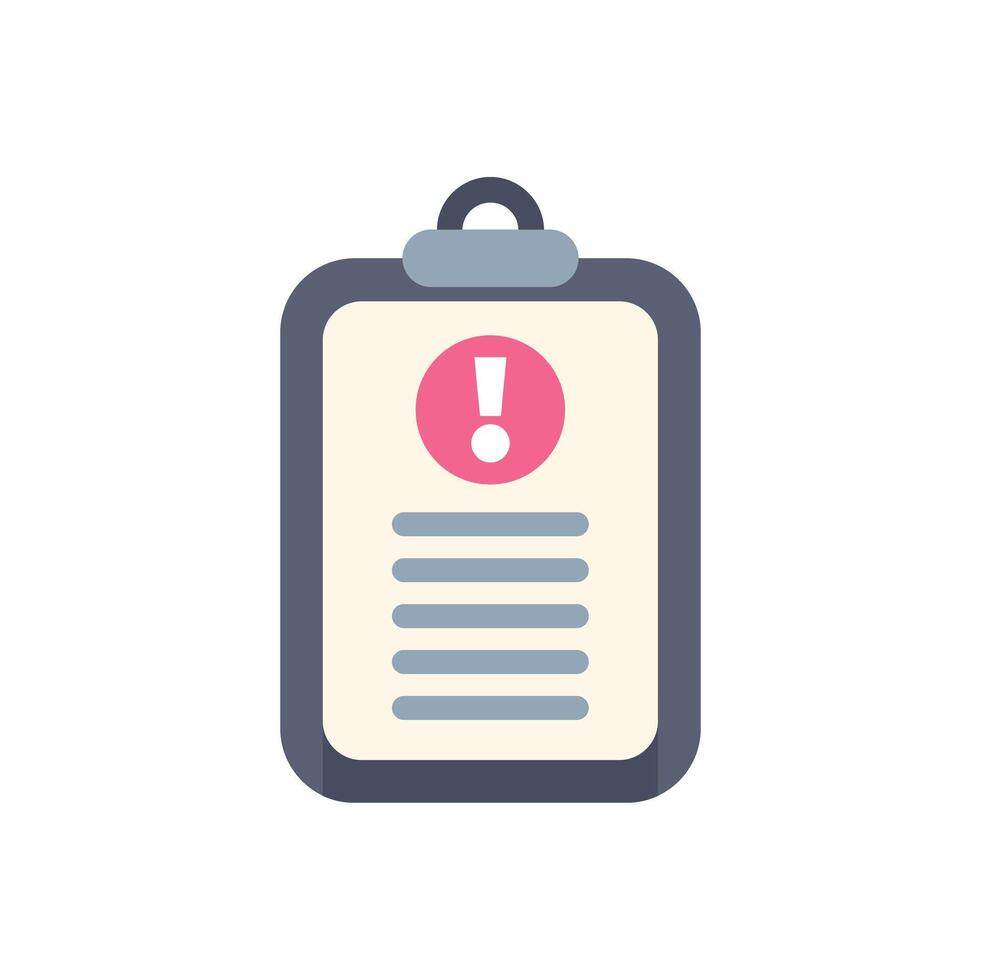 Clipboard showing warning message with exclamation mark symbol vector