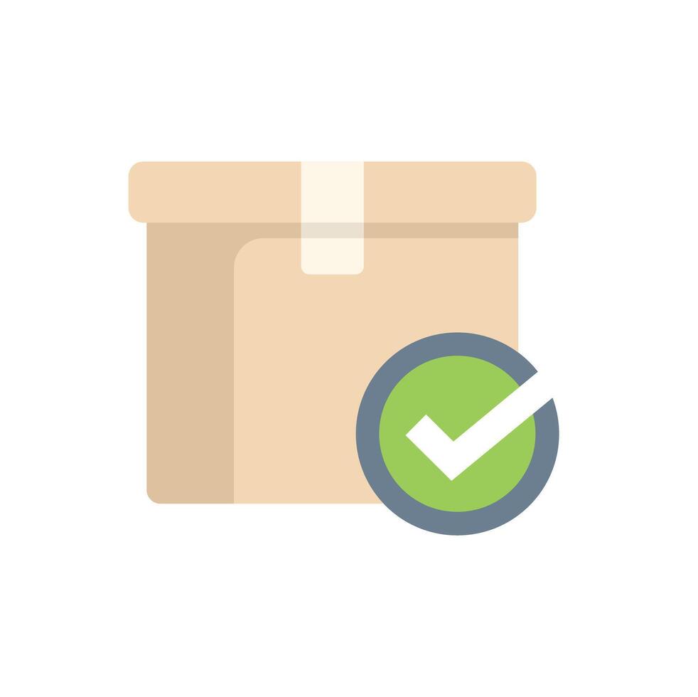 Cardboard box with green check mark symbol for confirmed delivery vector