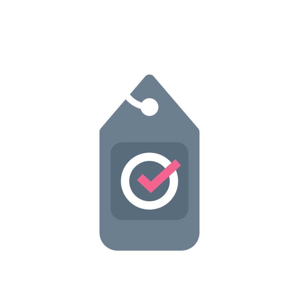 Tag icon showing check mark for verification vector