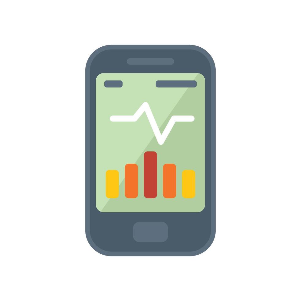 Mobile phone showing heartbeat rate and statistics chart on screen vector