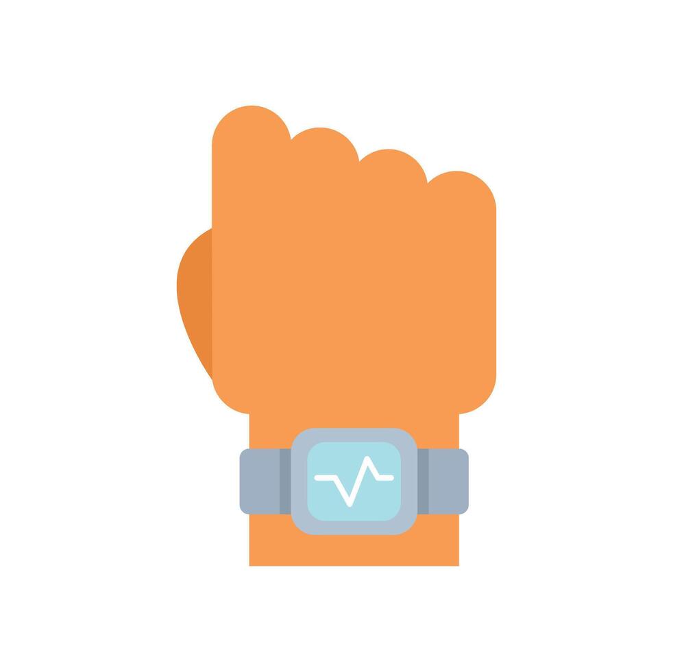 Hand wearing smart watch showing heart rate monitor vector